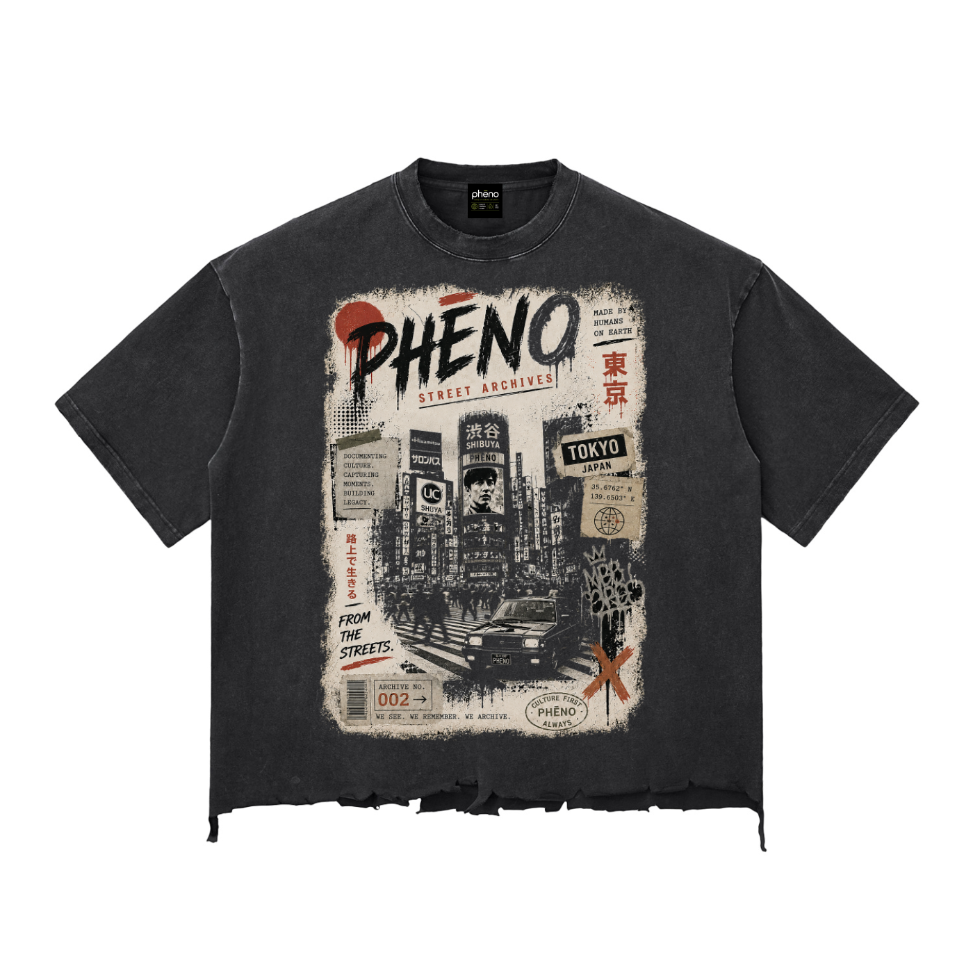 phēno  Street Archives Tokyo Snow Wash Raw-Hem Boxy T-shirt