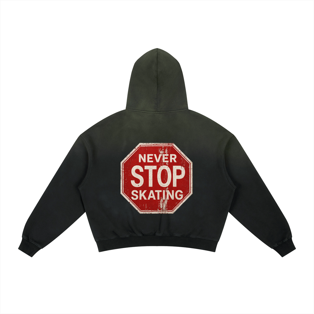 phēno Never stop Skating Frayed Sunfade Boxy Fleece Hoodie