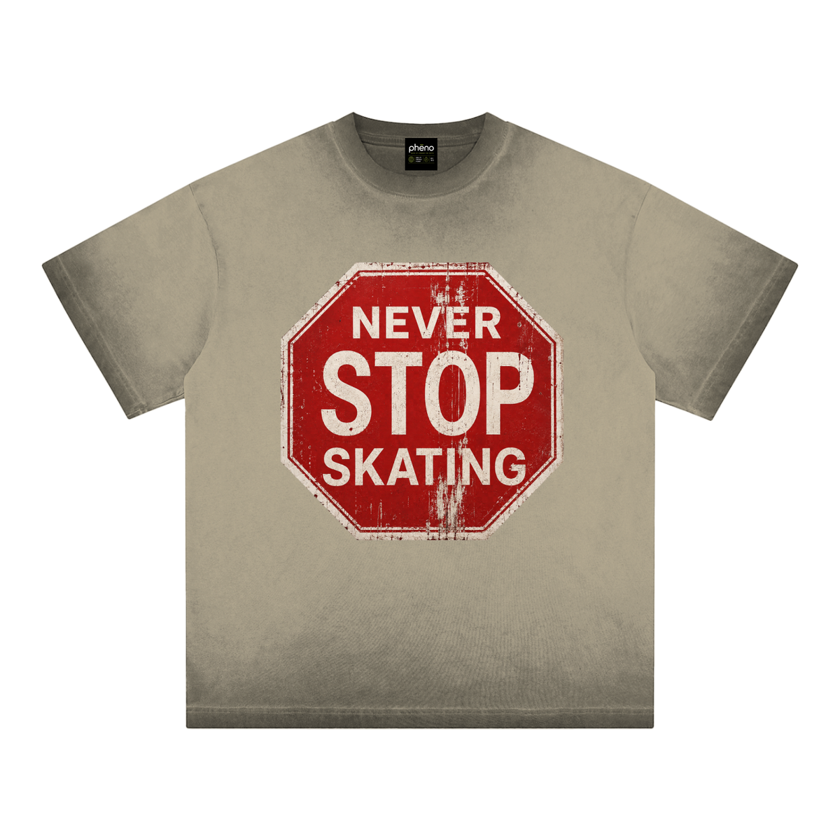 Never Stop Skating Reverse Dyed Loose Cotton T-Shirt