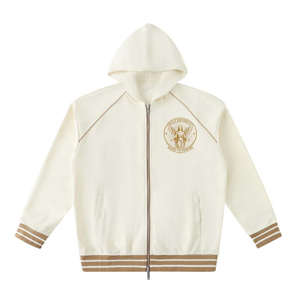 phēno Built Different Made to Inspire Striped Trim Zip-Up Hoodie