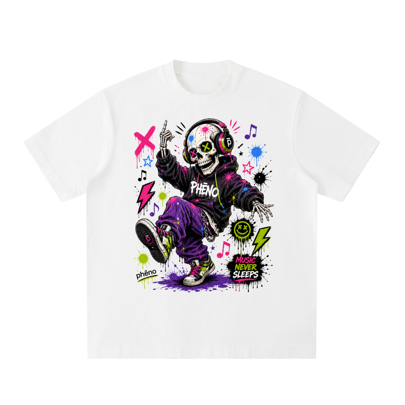 Pop Chaos Dancing Skeleton Heavyweight Vintage Washed Frayed T-Shirt