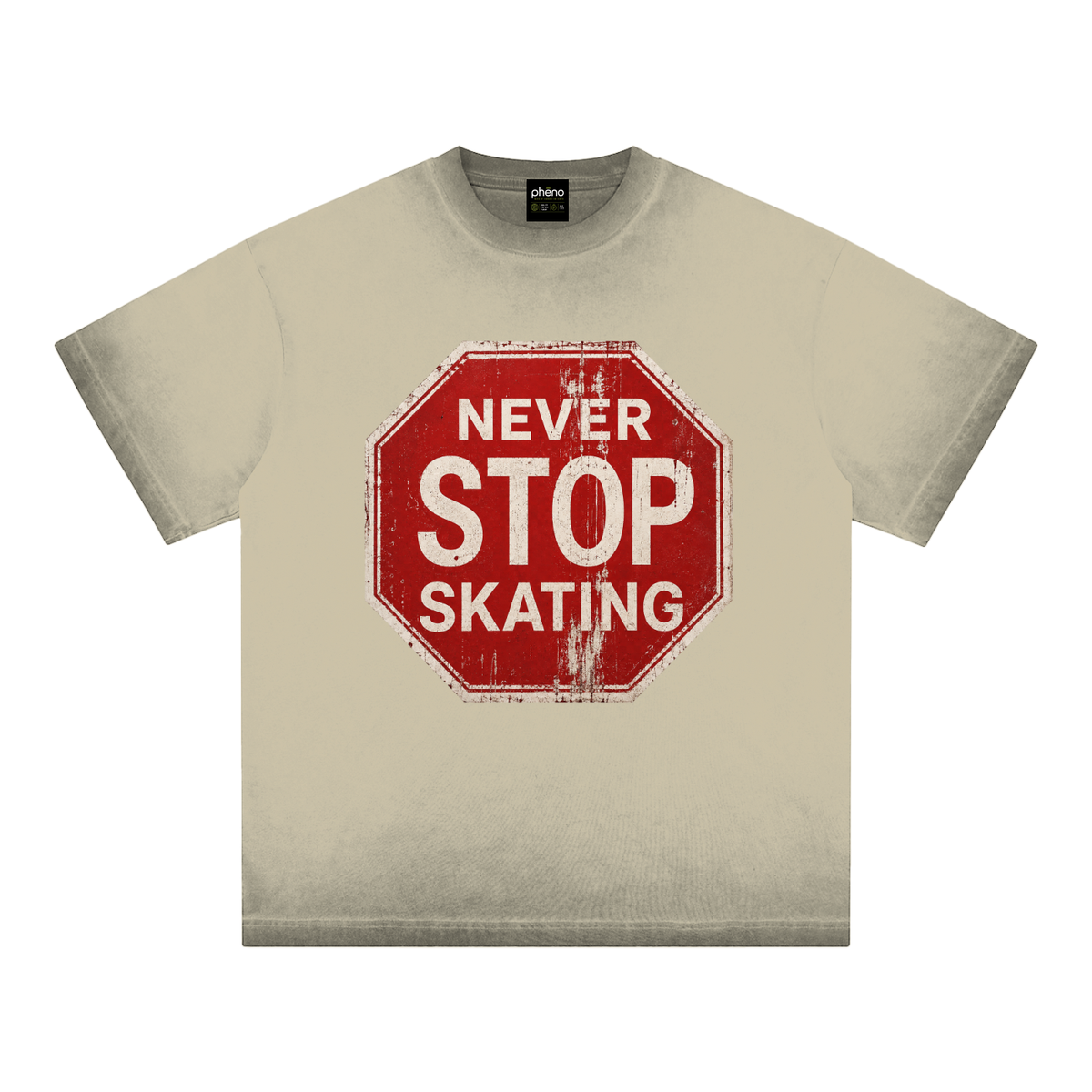 Never Stop Skating Reverse Dyed Loose Cotton T-Shirt