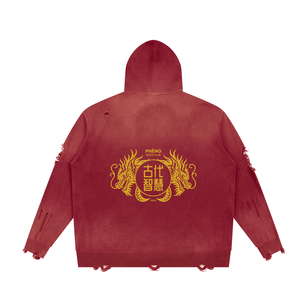 Dragon Royale Unisex Distressed Full Zip Sweater