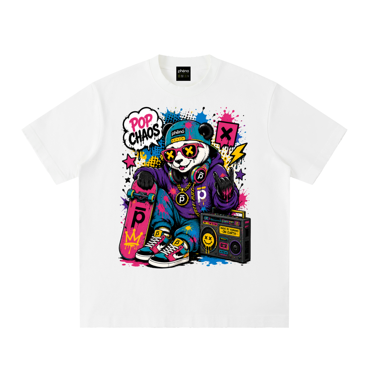 Pop Chaos Panda Craze Heavyweight Vintage Washed Frayed T-Shirt