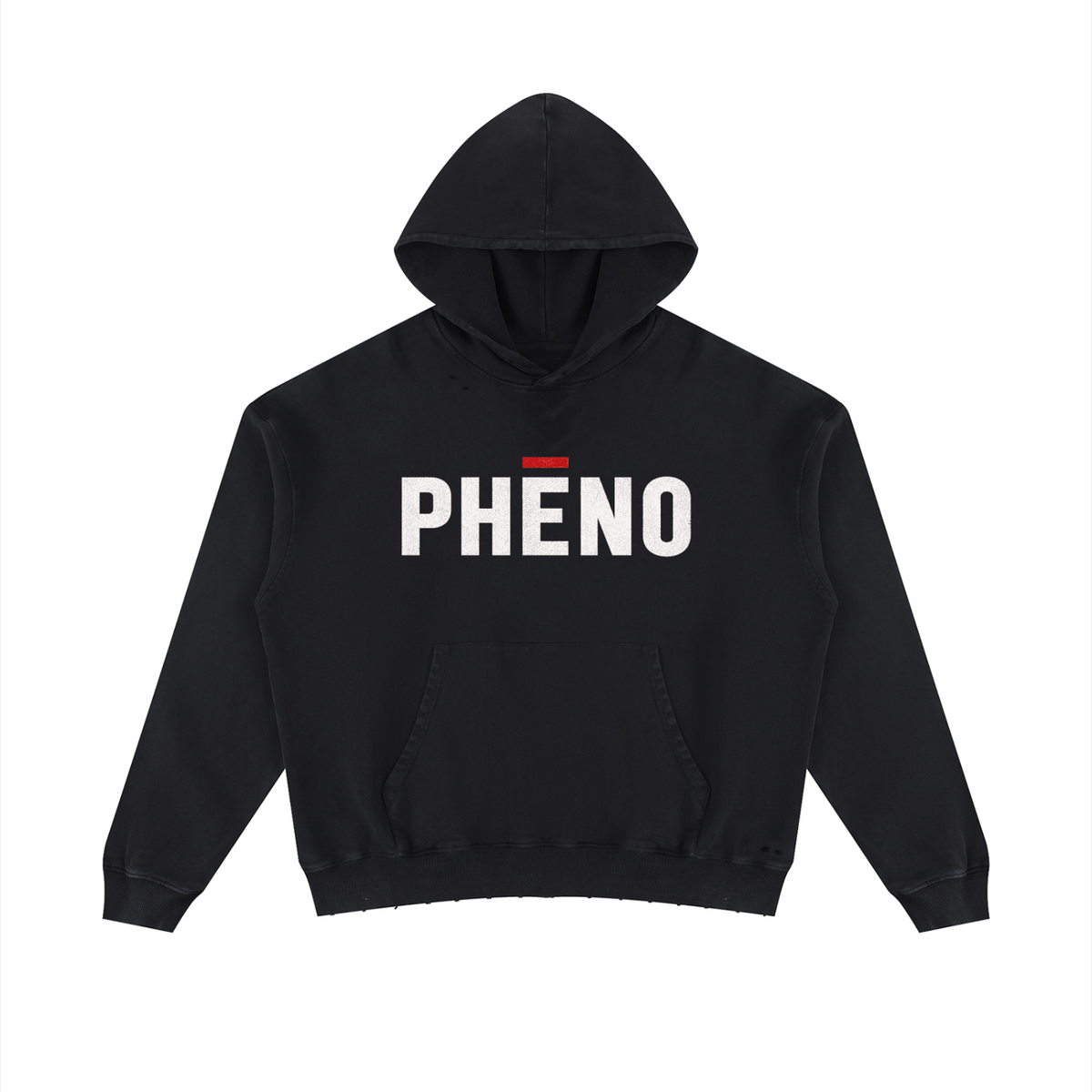 phēno Distressed Logo Unisex Mineral Wash Distressed Hoodie