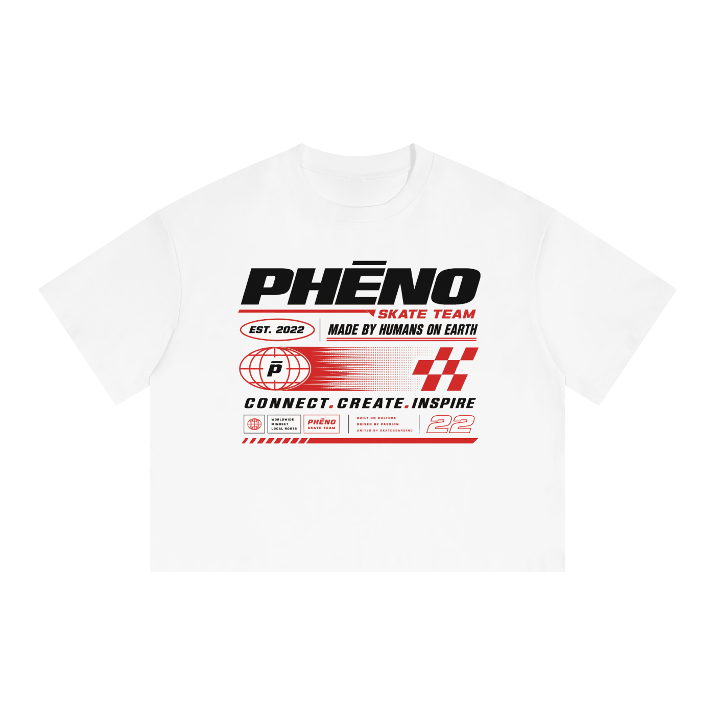 phēno Skate Team 01 Unisex Boxy Drop Shoulder Crop T-Shirt