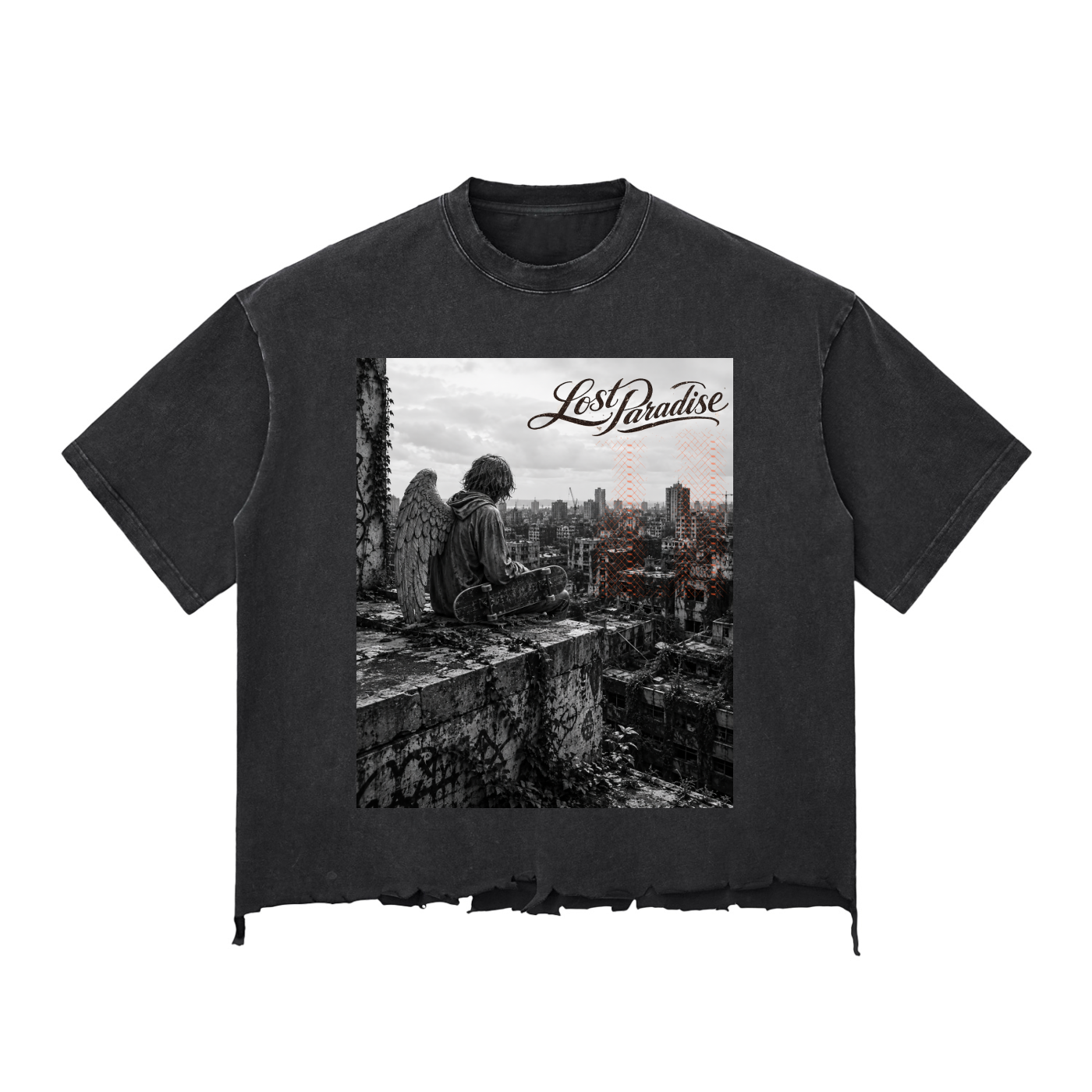 Lost Paradise Lonely Soul Snow Wash Raw-Hem Boxy T-Shirt