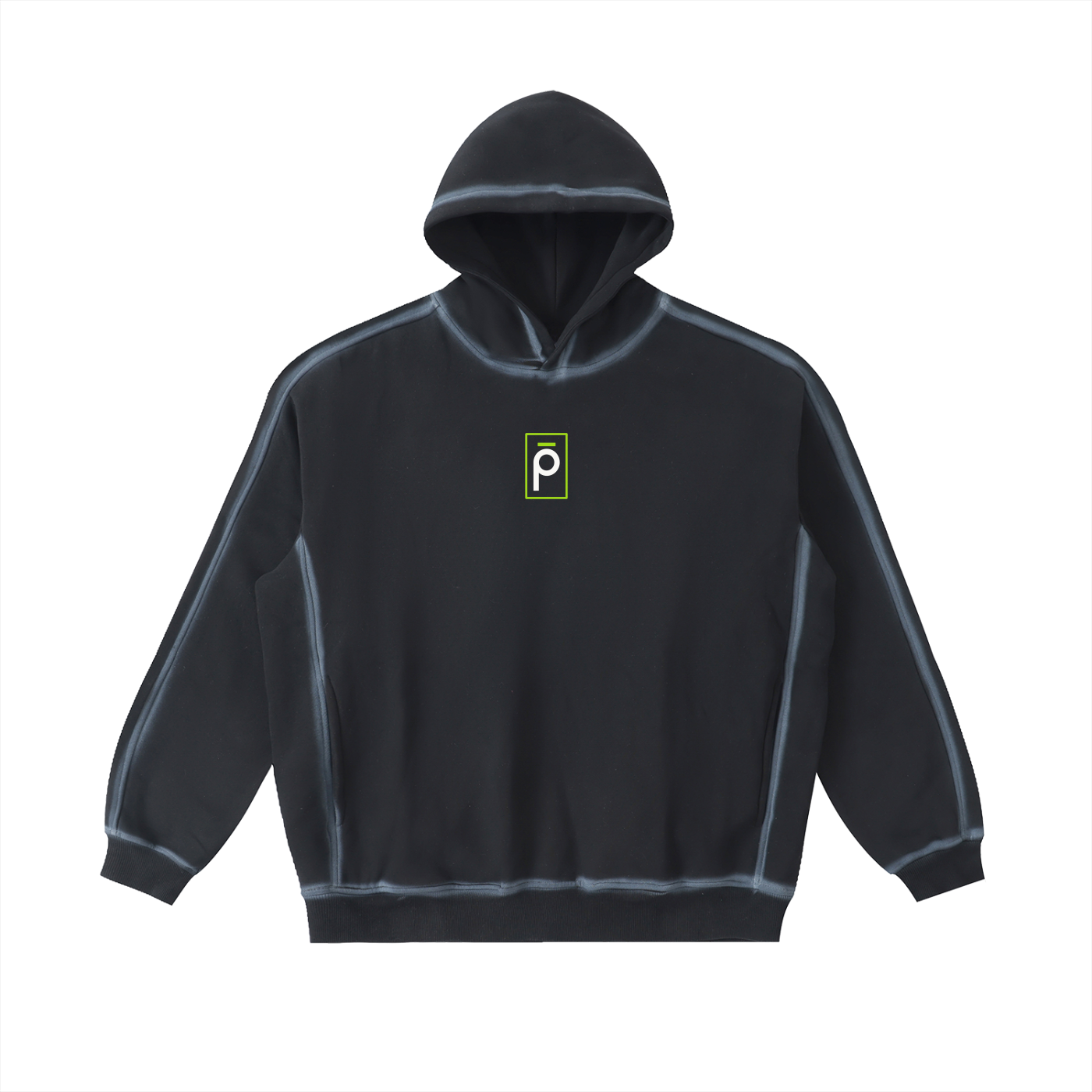 phēno Square p Logo Green Sunfaded Edge Fleece Hoodie