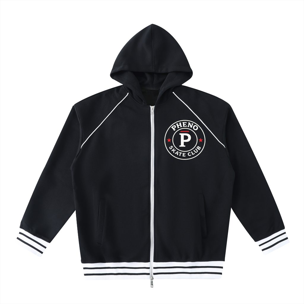 phēno Skate Club Striped Trim Zip-Up Hoodie