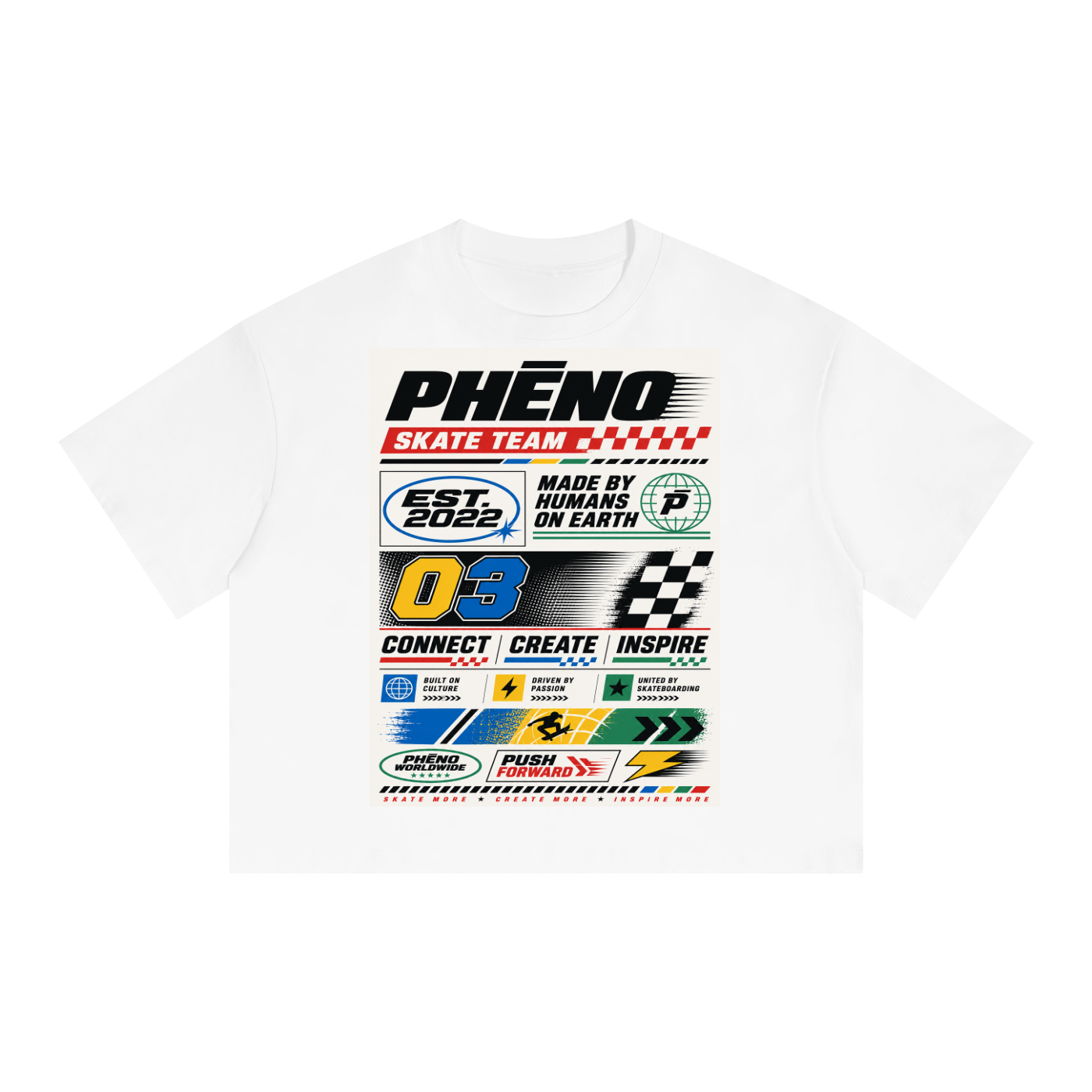 phēno Skate Team 03 Unisex Boxy Drop Shoulder Crop T-Shirt