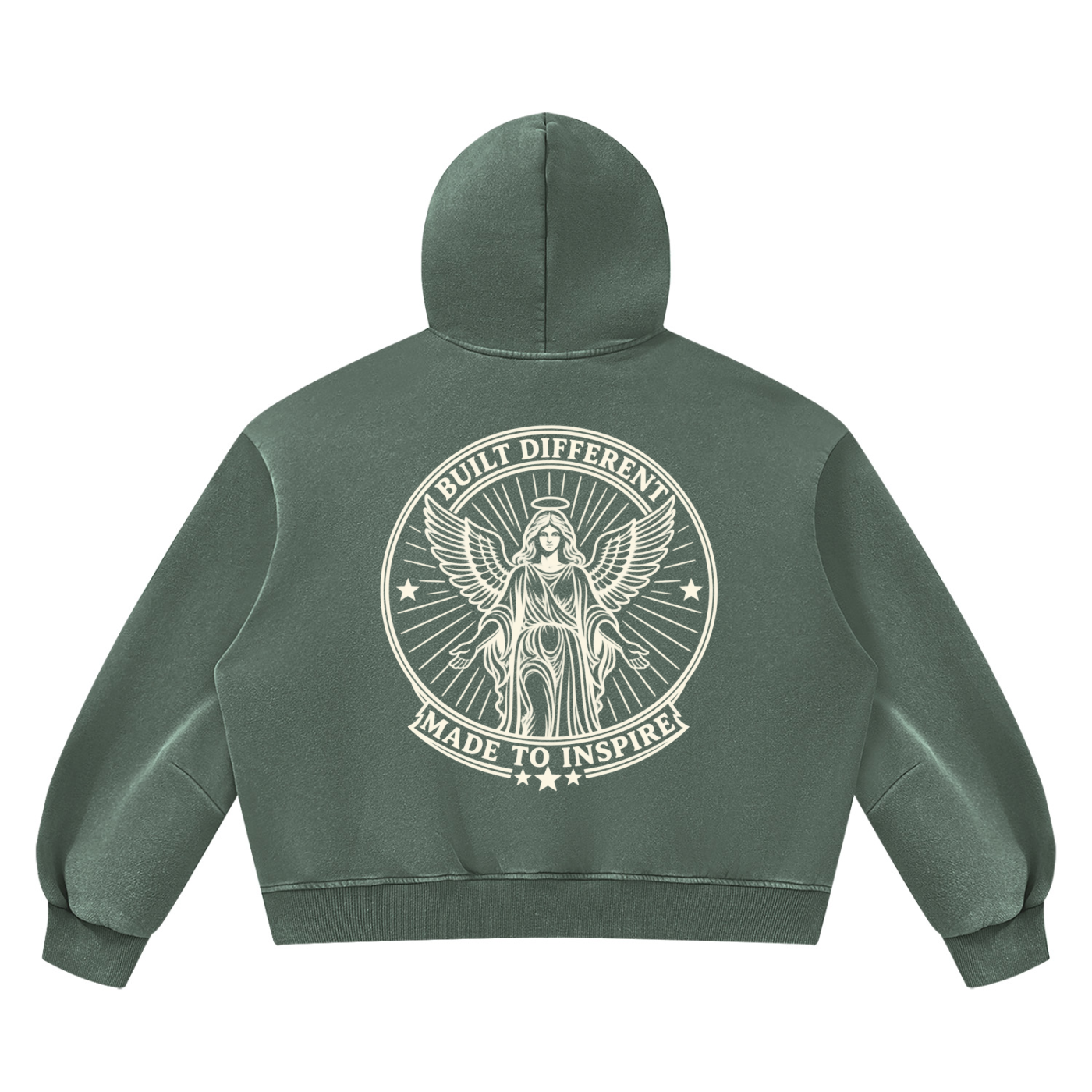 Built Different Made to Inspire Washed Green Unisex Vintage Wash Boxy Fleece Hoodie