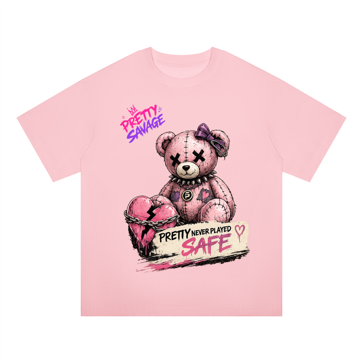 Pretty Savage Punk Teddy Unisex Oversized Drop Shoulder T-Shirt
