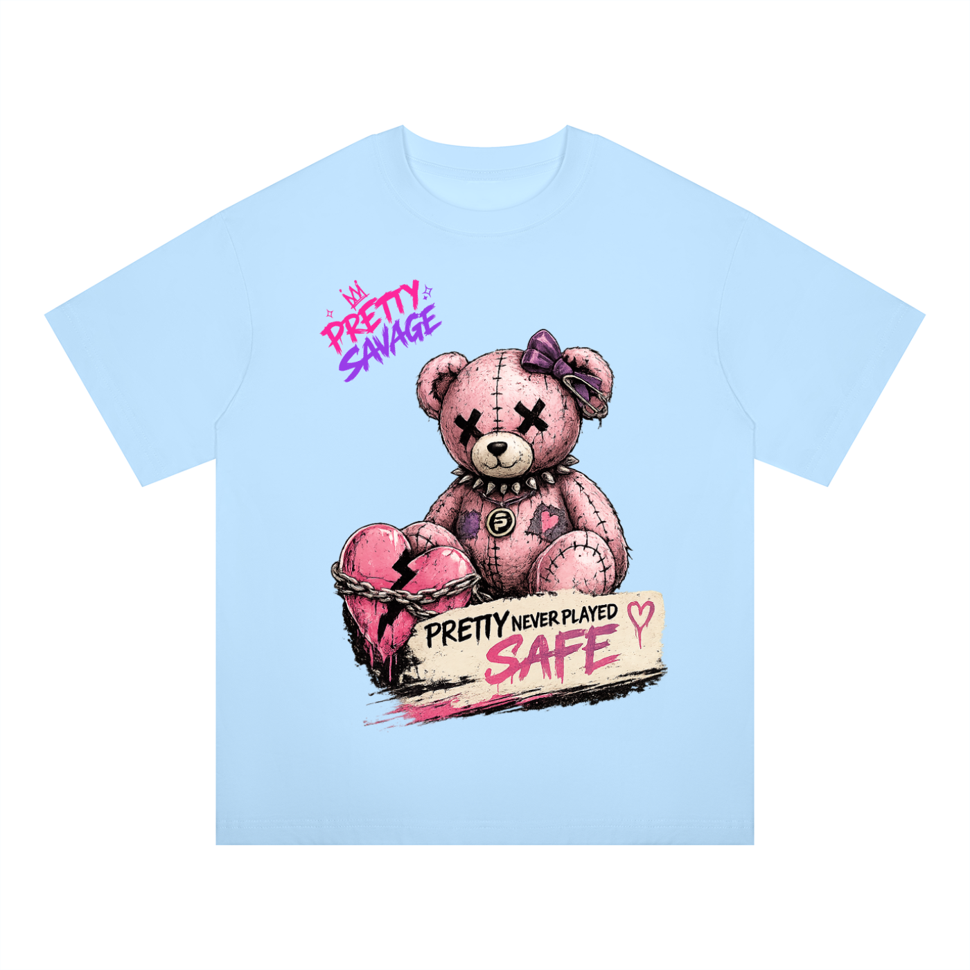 Pretty Savage Punk Teddy Unisex Oversized Drop Shoulder T-Shirt