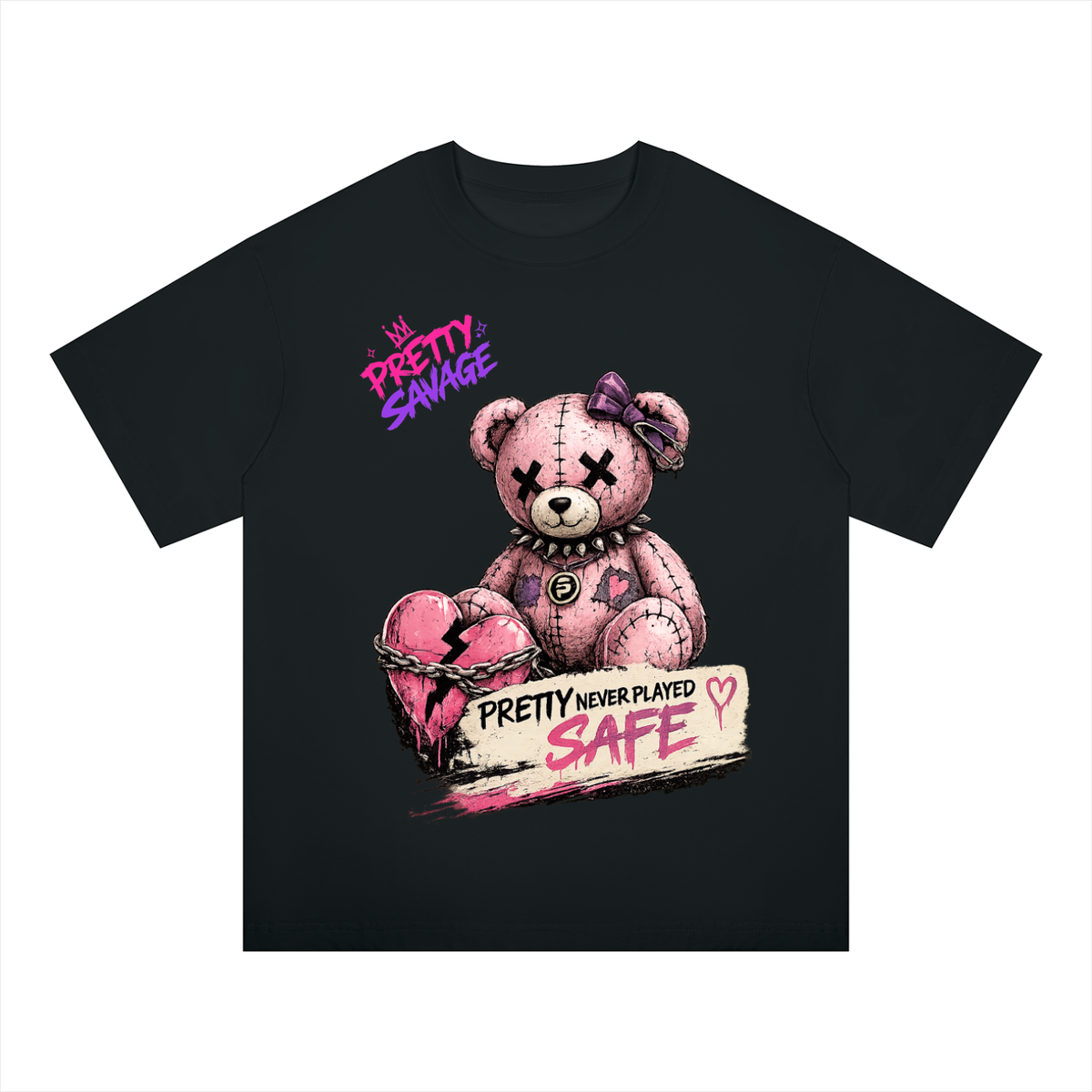 Pretty Savage Punk Teddy Unisex Oversized Drop Shoulder T-Shirt