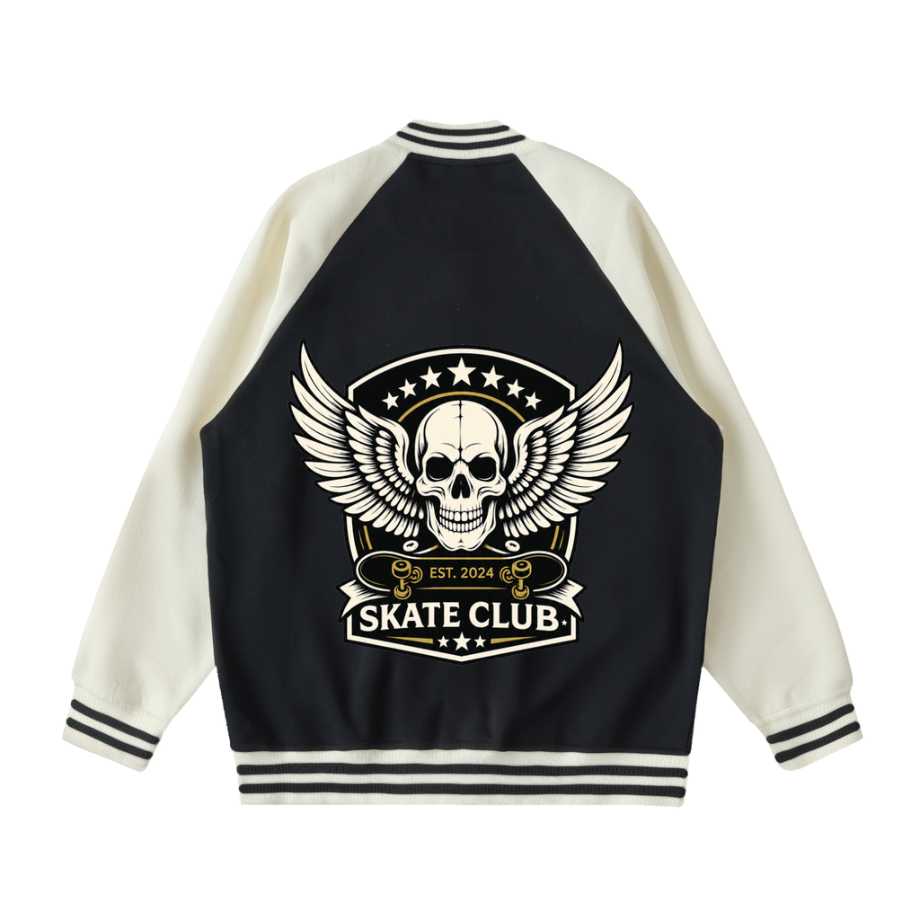 phēno Flying Skull Black on Apricot Raglan Sleeve Varsity Jacket