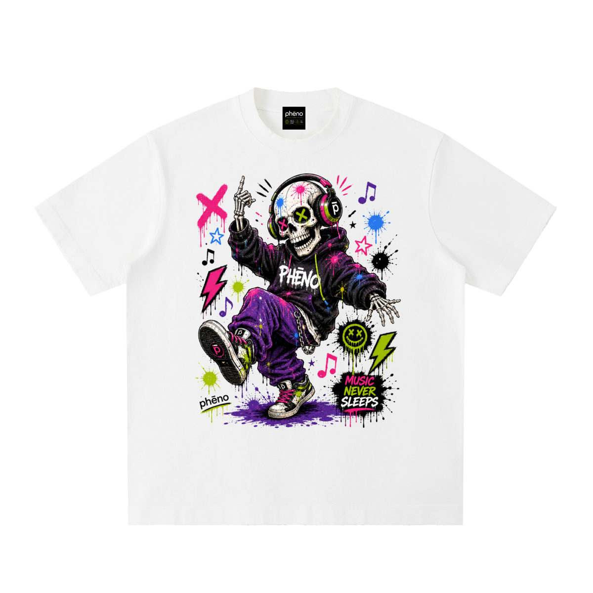 Pop Chaos Dancing Skeleton Heavyweight Vintage Washed Frayed T-Shirt