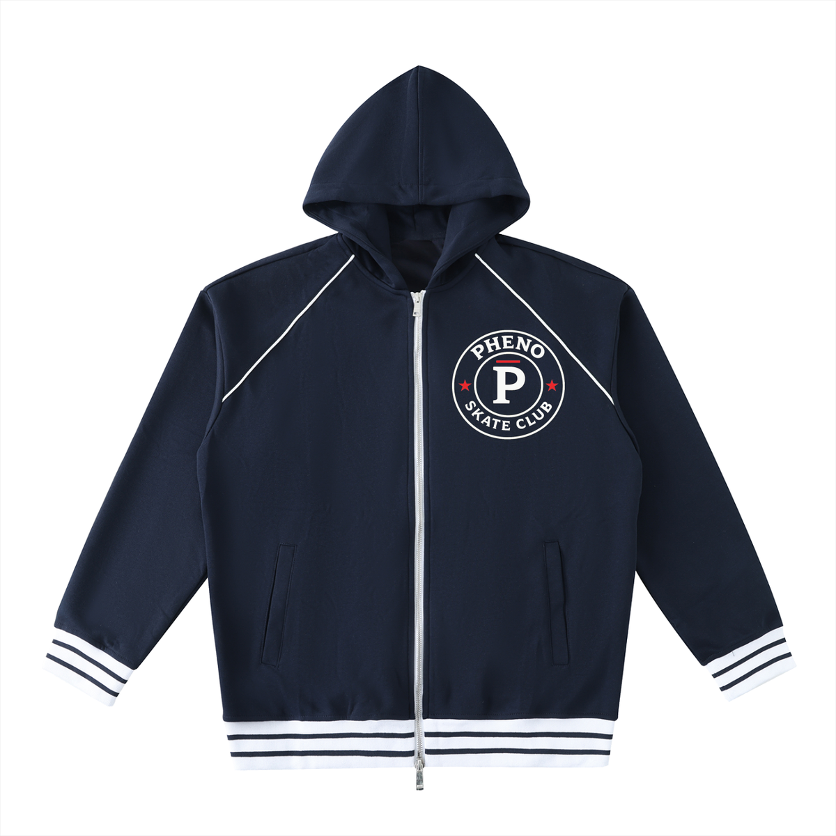 phēno Skate Club Striped Trim Zip-Up Hoodie