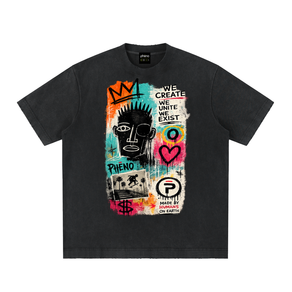 We Create We Exist Heavyweight Vintage Washed Frayed T-Shirt
