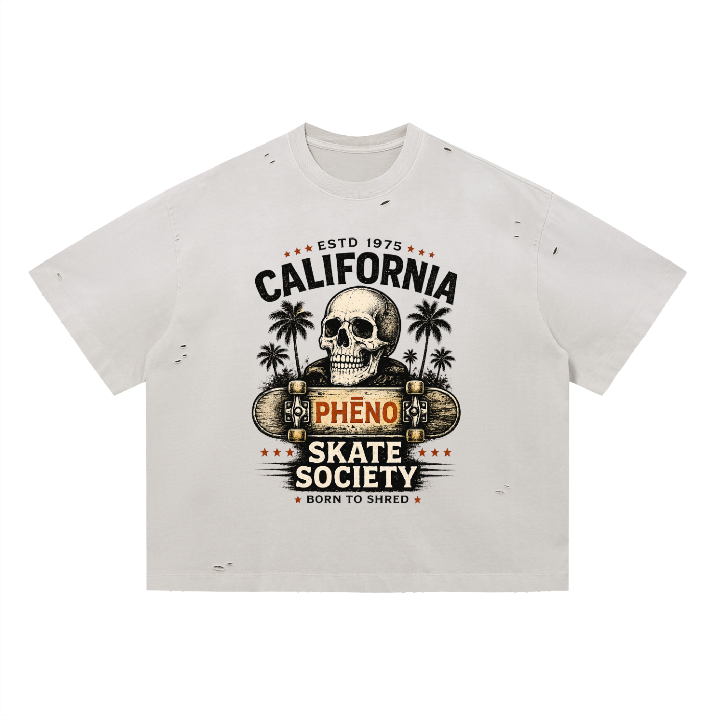 phēno Born to Shred Vintage Washed Distressed Boxy Oversized T-Shirt