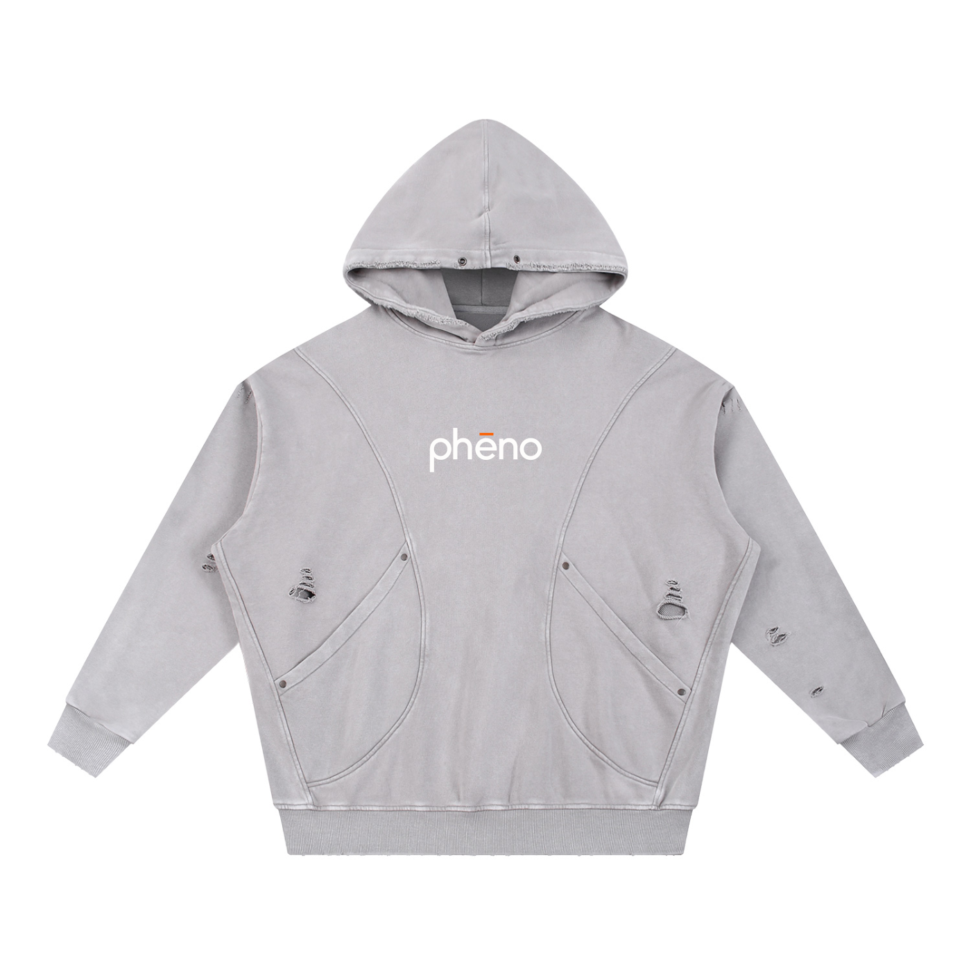 phēno Snow Washed Distressed Panel Pocket Hoodie