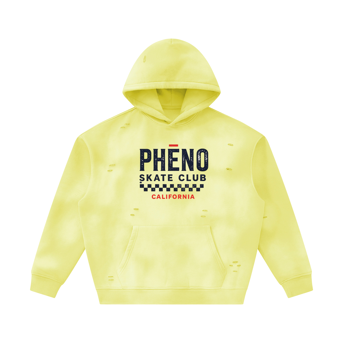 phēno Skate Club Unisex Sunfade Frayed Fleece Hoodie
