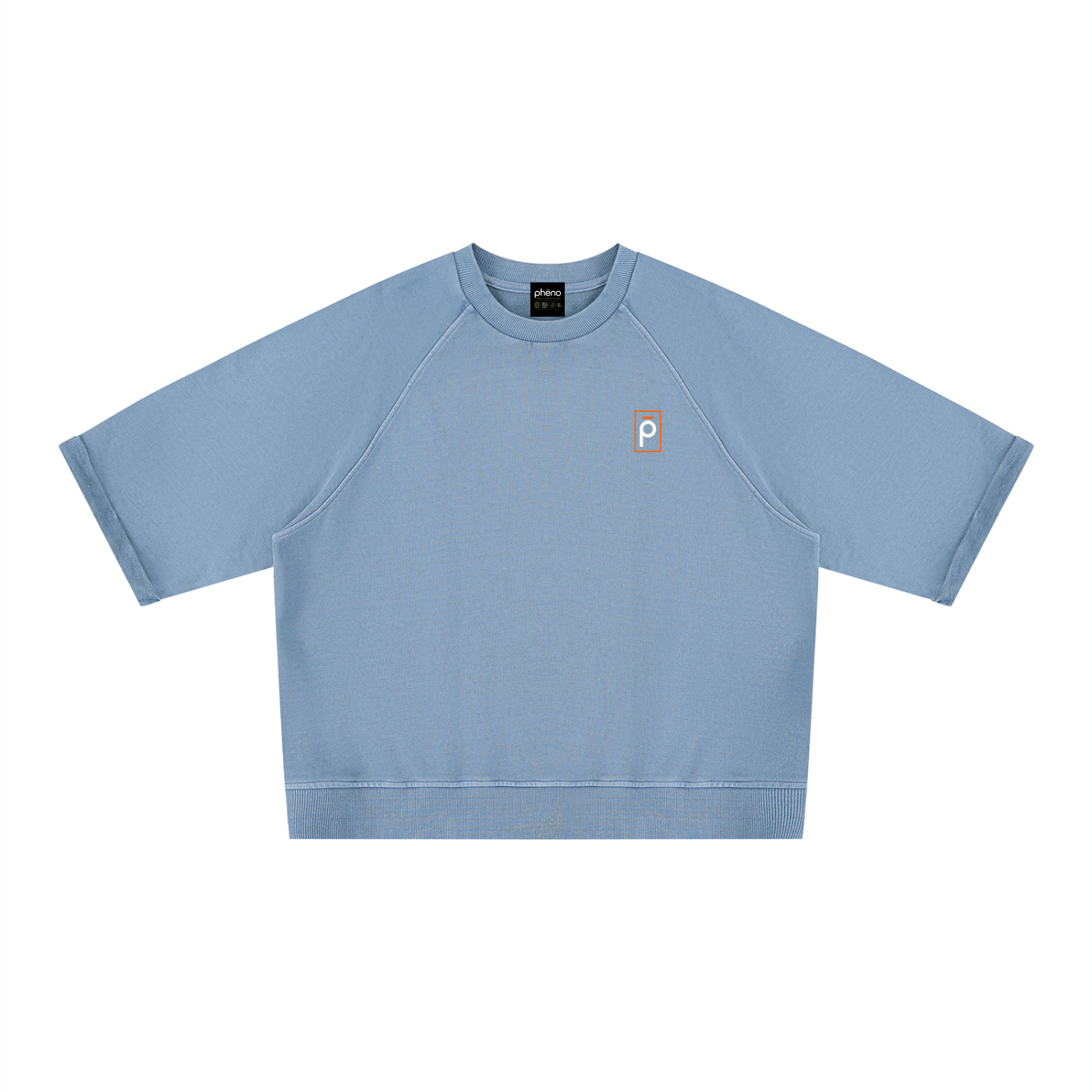 phēno Block p Logo Orange Unisex Vintage Wash Boxy Short Sleeve Sweatshirt