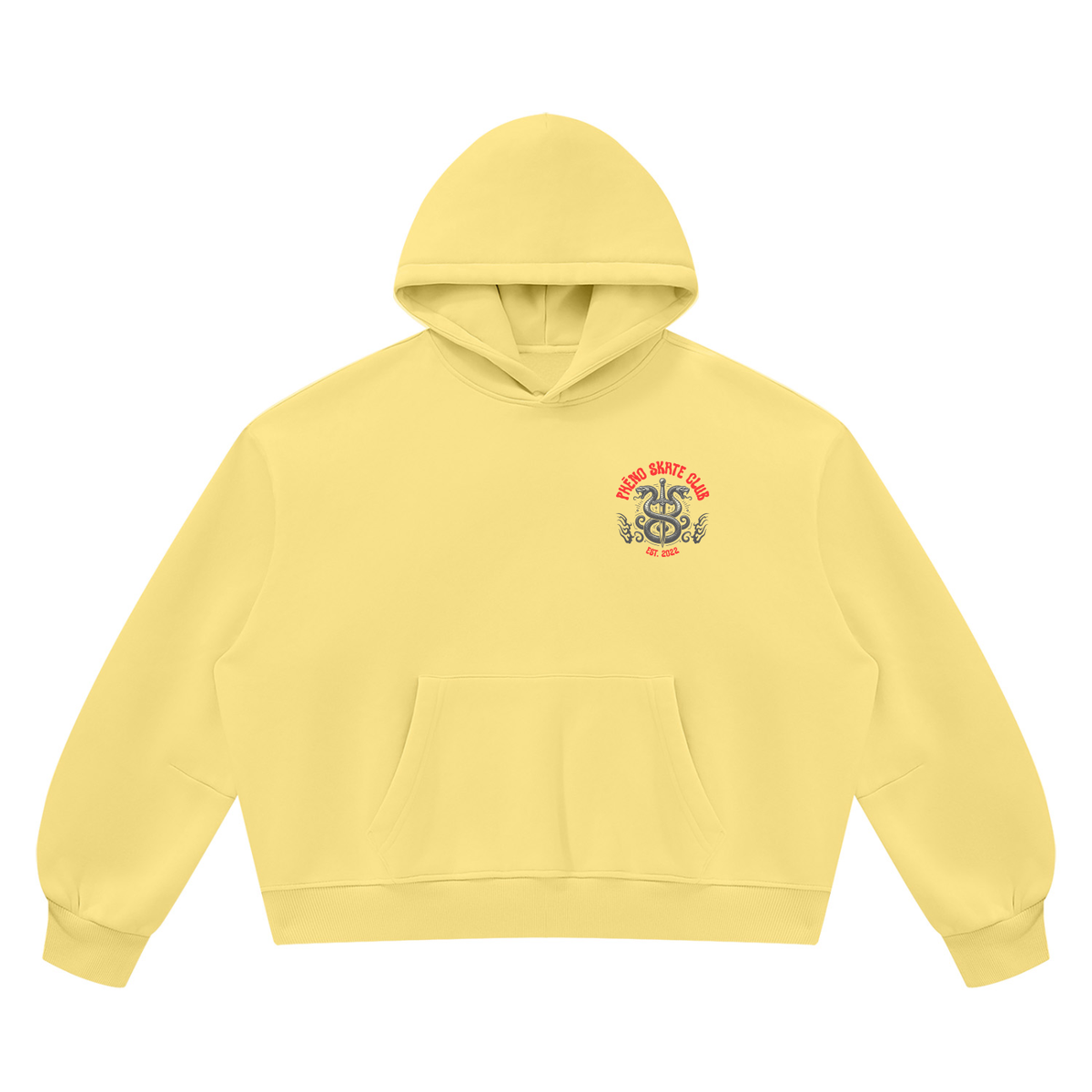 Skate Club Twin Snakes in Canary Unisex Vintage Wash Boxy Fleece Hoodie