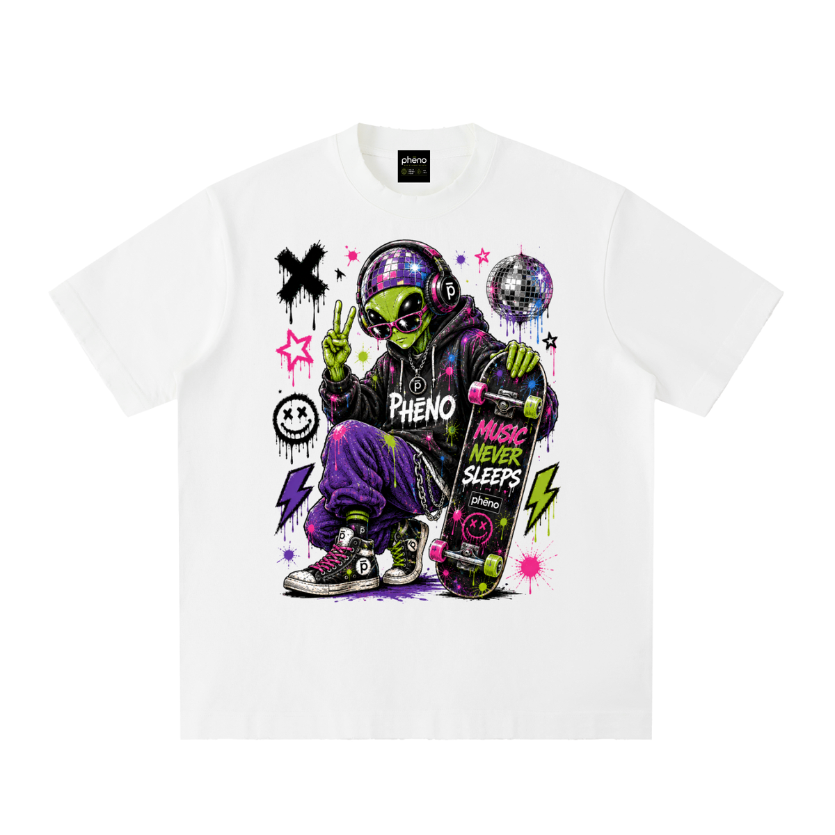 Pop Chaos Alien Invasion Heavyweight Vintage Washed Frayed T-Shirt