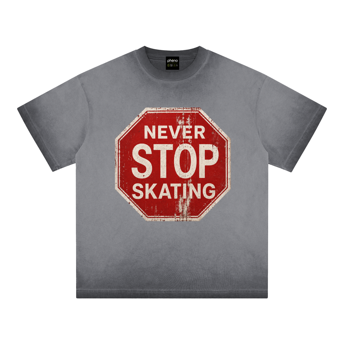Never Stop Skating Reverse Dyed Loose Cotton T-Shirt