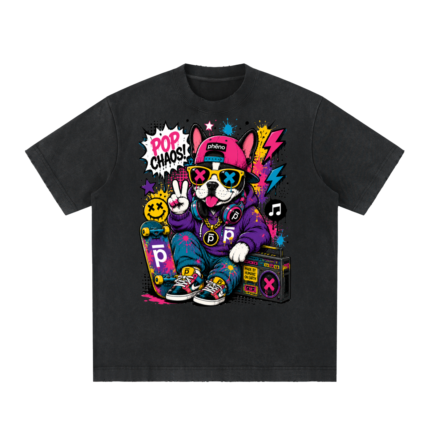 Pop Chaos Big Dog Heavyweight Vintage Washed Frayed T-Shirt