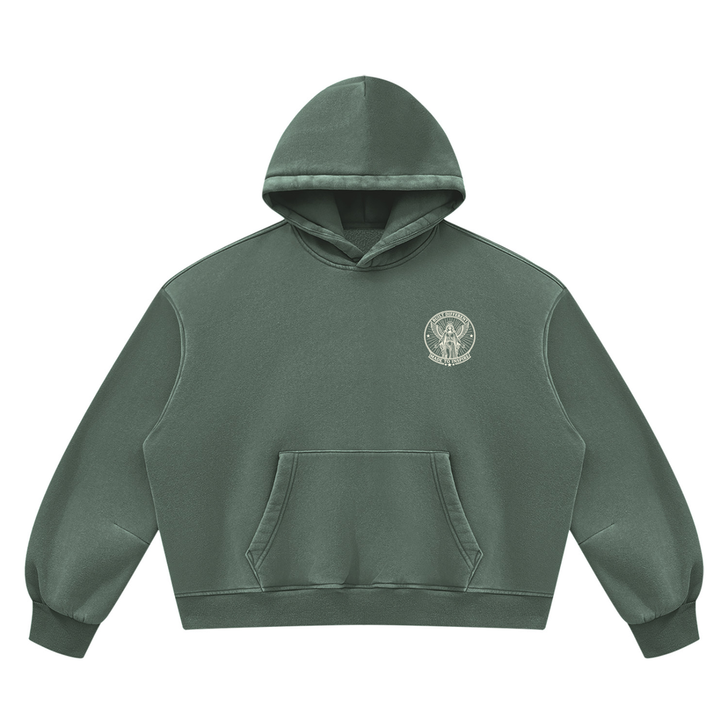 Built Different Made to Inspire Washed Green Unisex Vintage Wash Boxy Fleece Hoodie