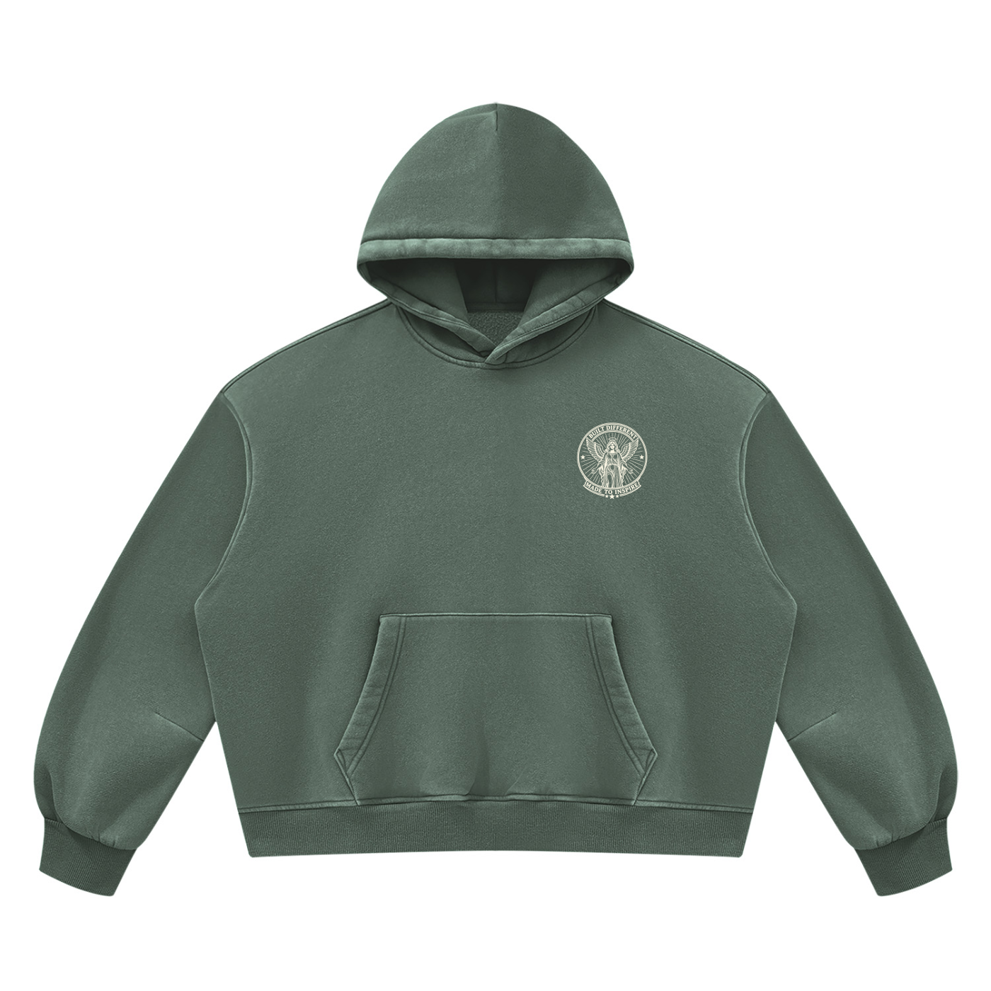 Built Different Made to Inspire Washed Green Unisex Vintage Wash Boxy Fleece Hoodie