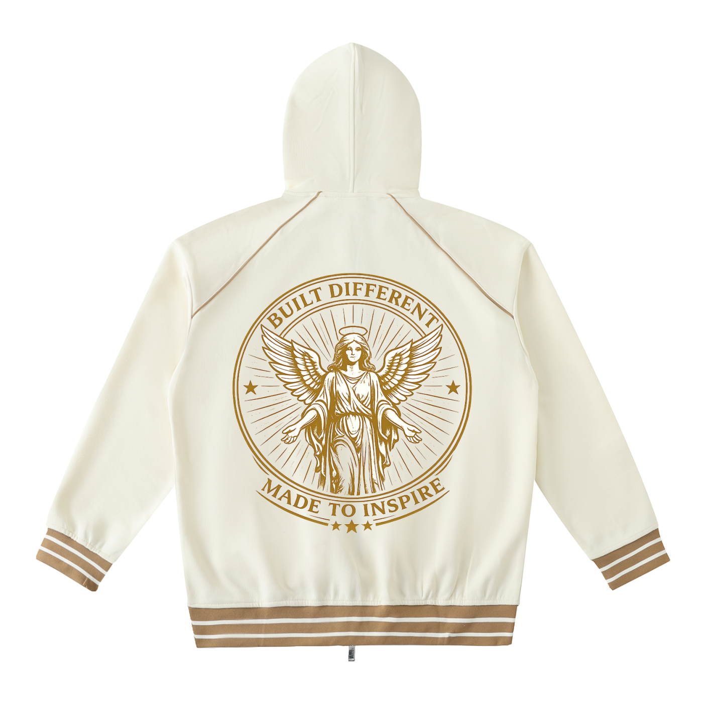 phēno Built Different Made to Inspire Striped Trim Zip-Up Hoodie