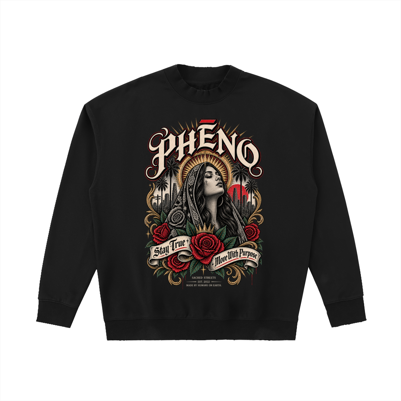 Sacred Streets Stay True Drop Shoulder Crewneck Sweatshirt