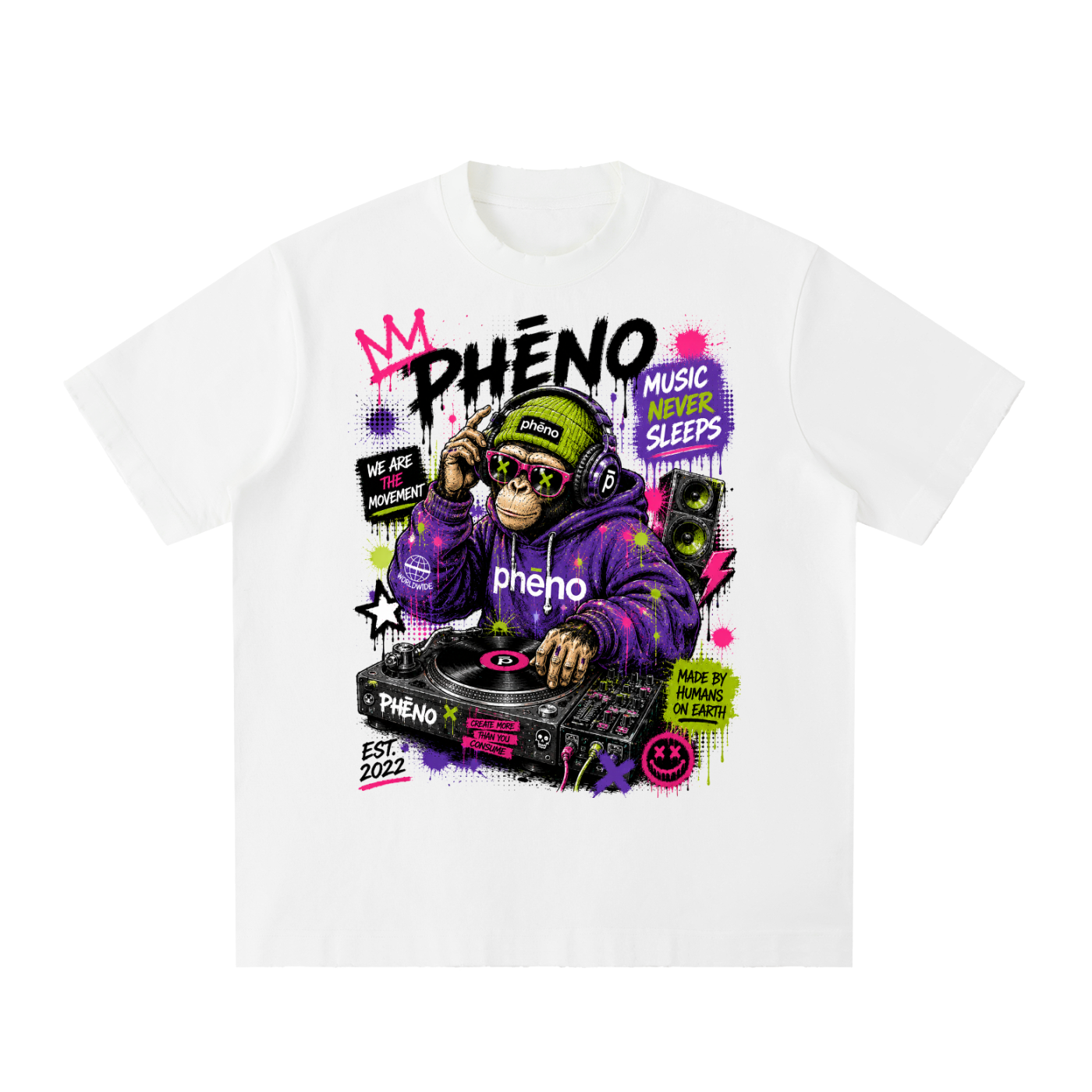 Pop Chaos DJ Monkey Monk Heavyweight Vintage Washed Frayed T-Shirt