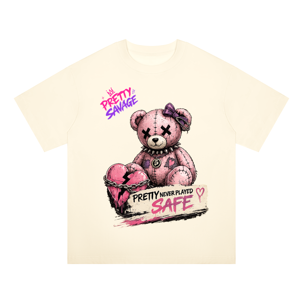 Pretty Savage Punk Teddy Unisex Oversized Drop Shoulder T-Shirt