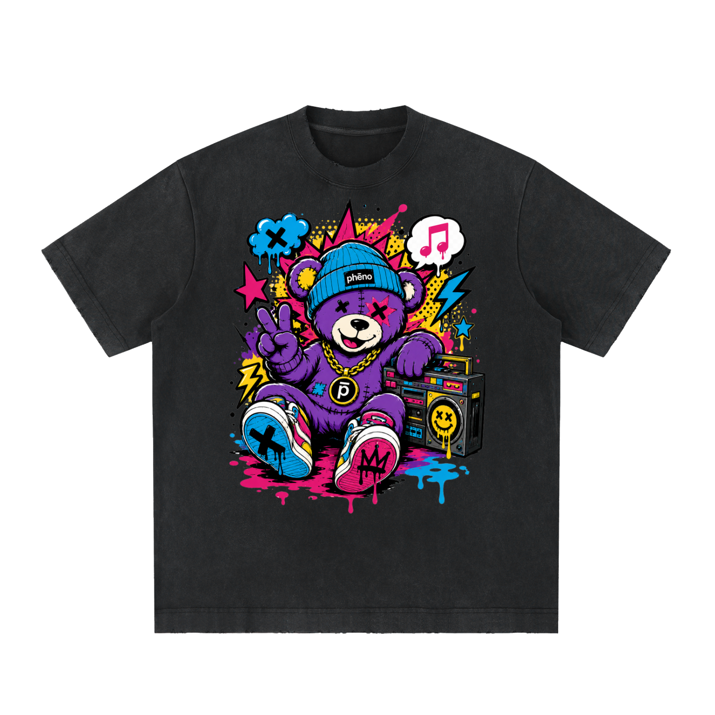 Pop Chaos Happy Panda Heavyweight Vintage Washed Frayed T-Shirt