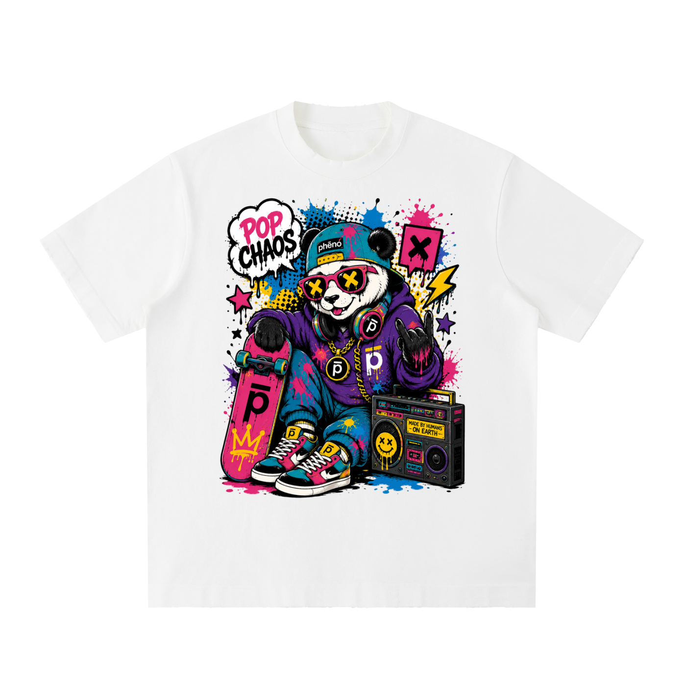 Pop Chaos Panda Craze Heavyweight Vintage Washed Frayed T-Shirt
