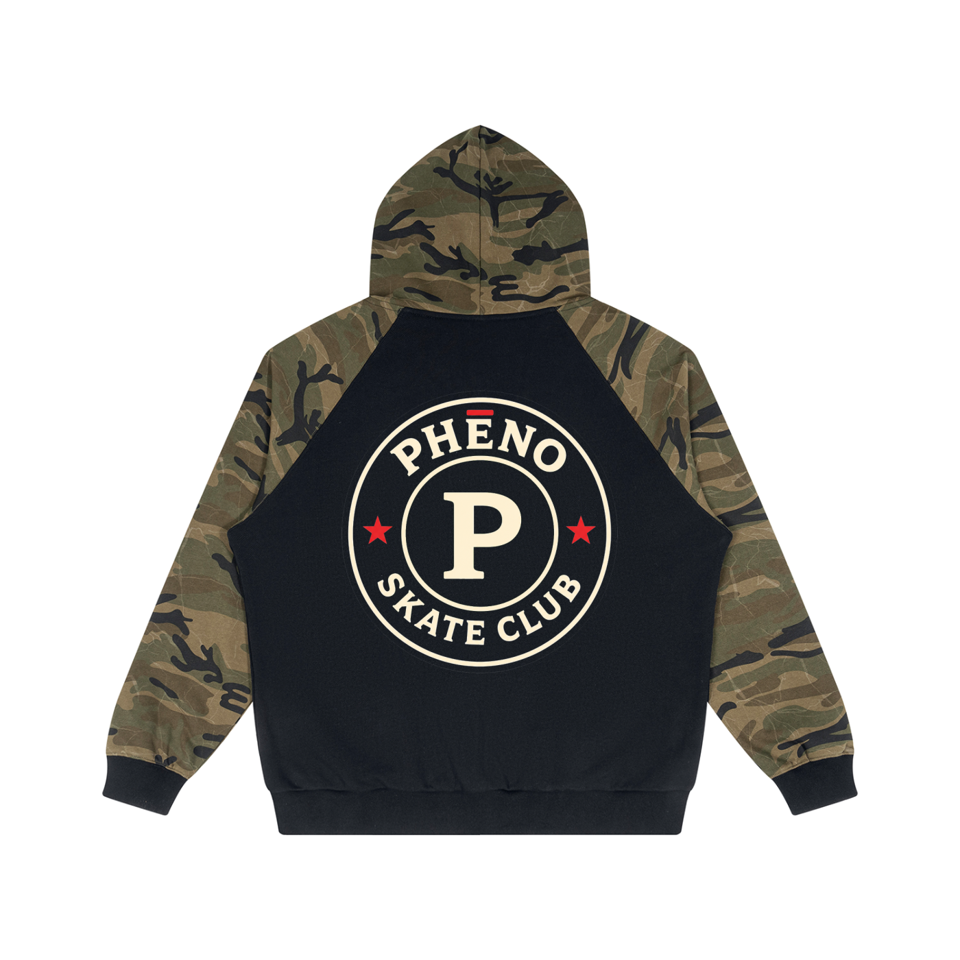 phēno Skate Club Unisex Camo-Splice Raglan Zip Hoodie