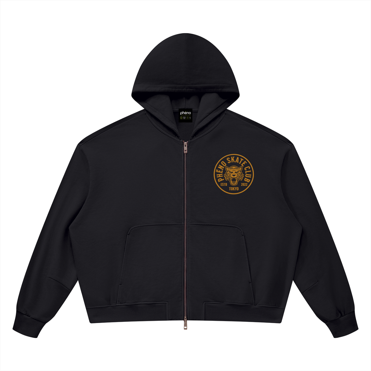 phēno Skate Club Tokyo Tiger Unisex Vintage Wash Boxy Full Zip Hoodie