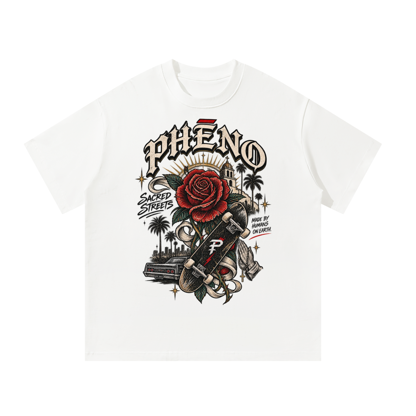 Sacred Streets Rose Above Unisex Oversized T-Shirt