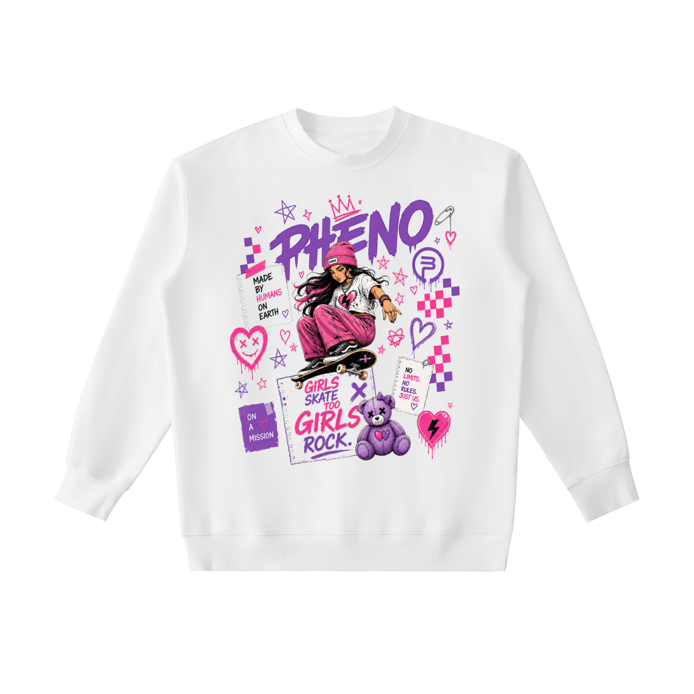 Pretty Savage Girls Skate Too Essential Heavyweight Crewneck Sweatshirt