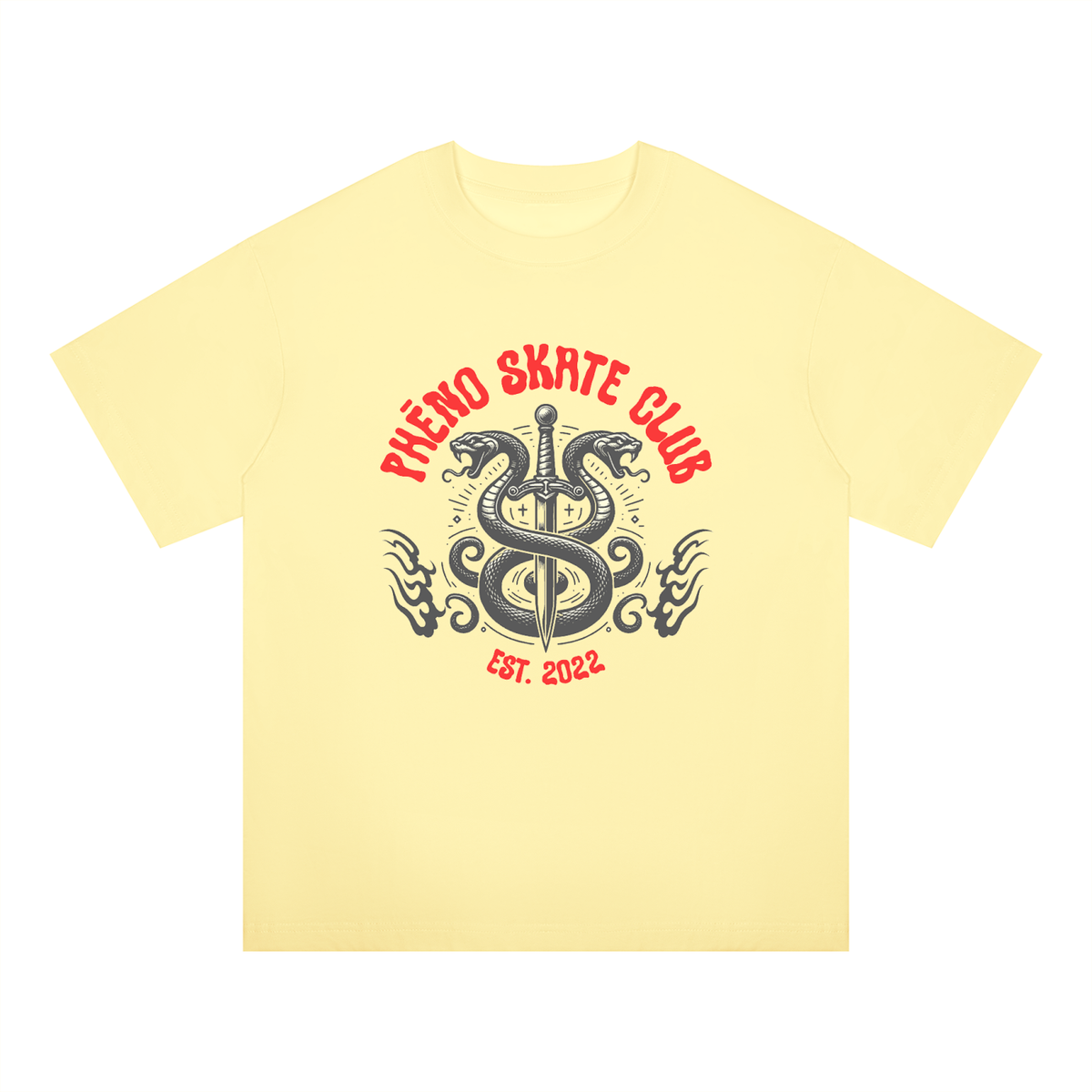 Skate Club Twin Snakes in Canary Unisex Oversized Drop Shoulder T-Shirt