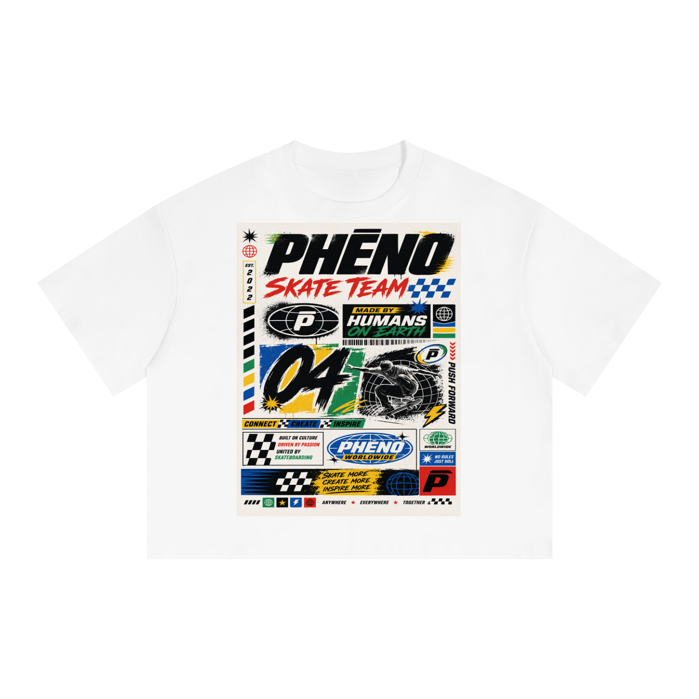 phēno Skate Team 04 Unisex Boxy Drop Shoulder Crop T-Shirt