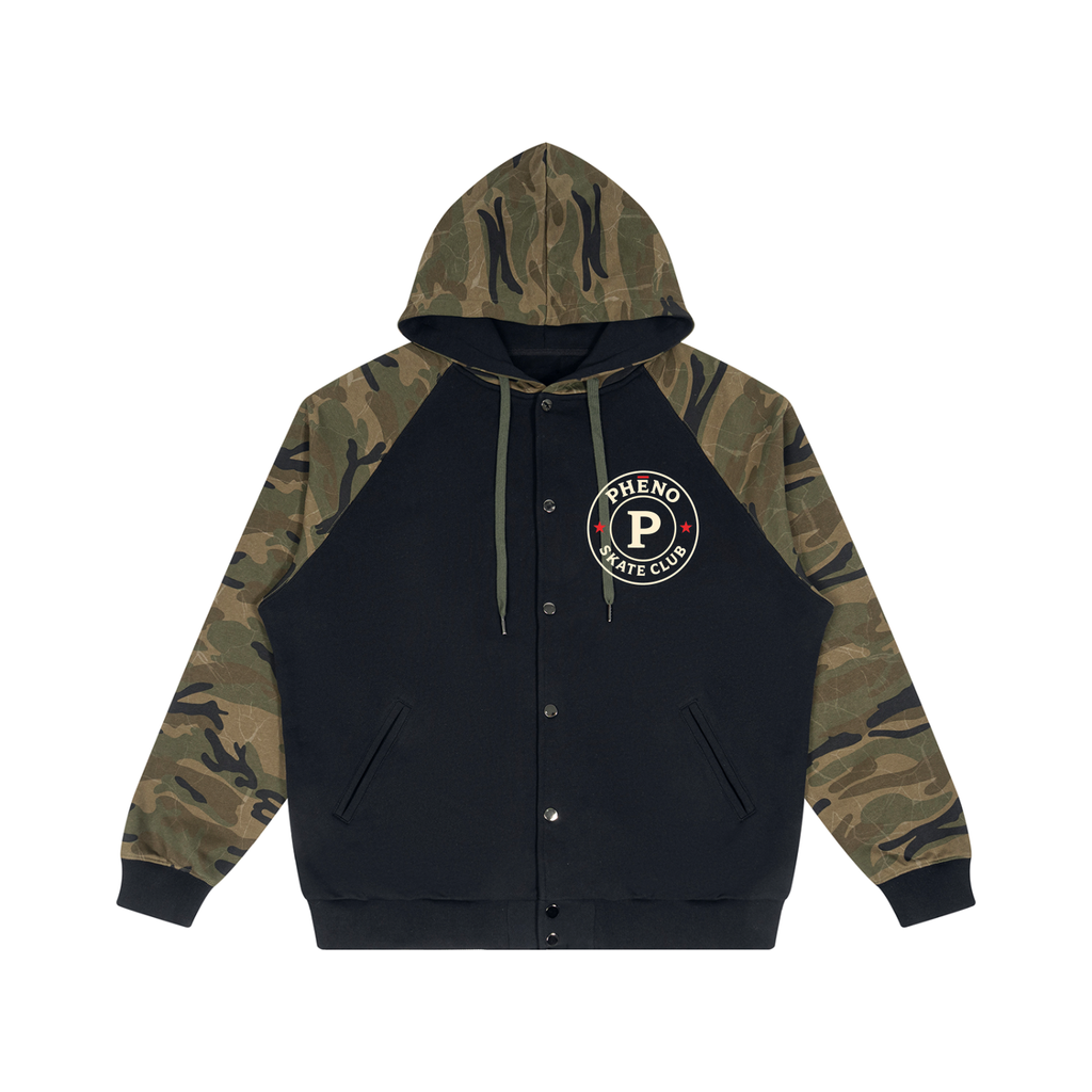 phēno Skate Club Unisex Camo-Splice Raglan Zip Hoodie