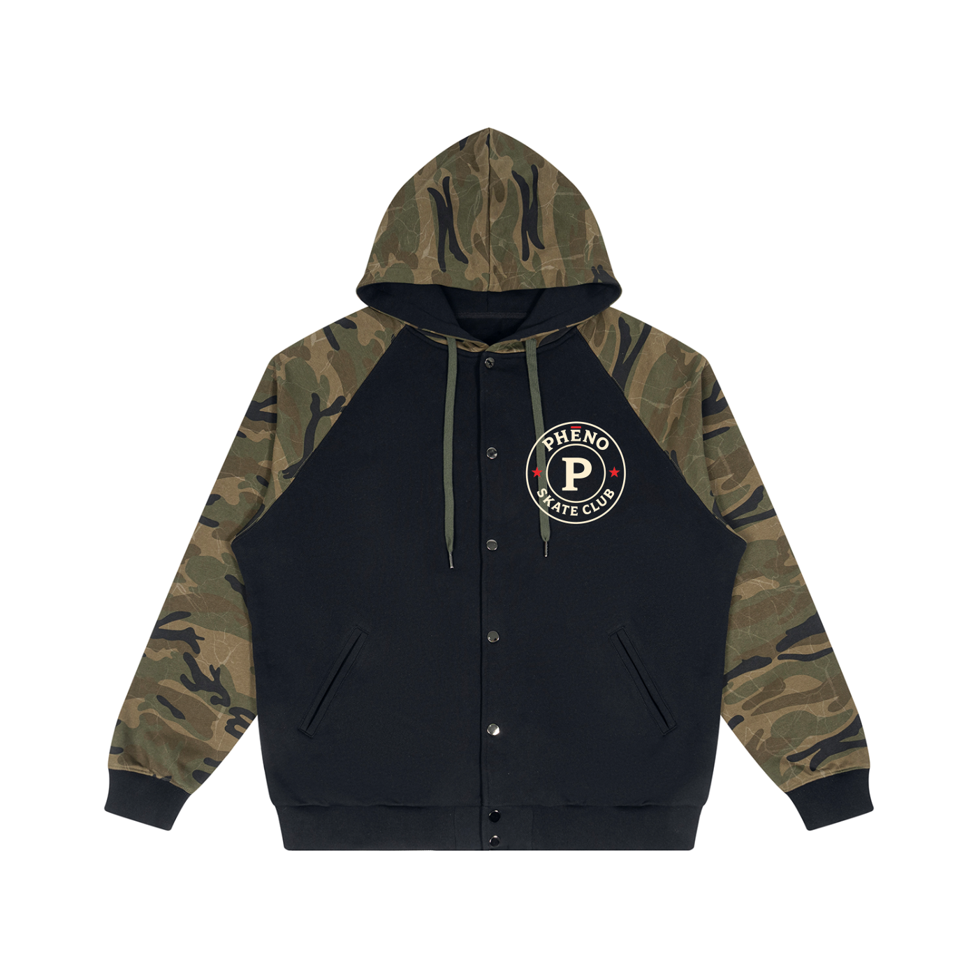 phēno Skate Club Unisex Camo-Splice Raglan Zip Hoodie