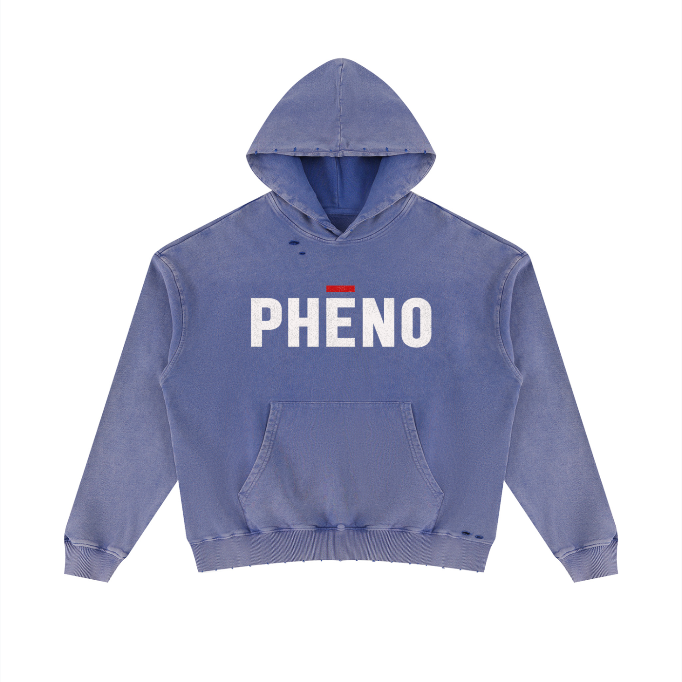 phēno Distressed Logo Unisex Mineral Wash Distressed Hoodie