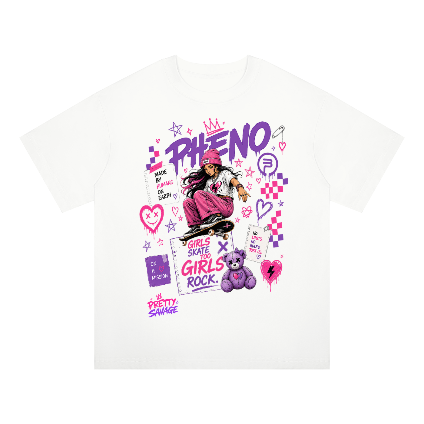Pretty Savage Girls Skate Too Unisex Oversized Drop Shoulder T-Shirt