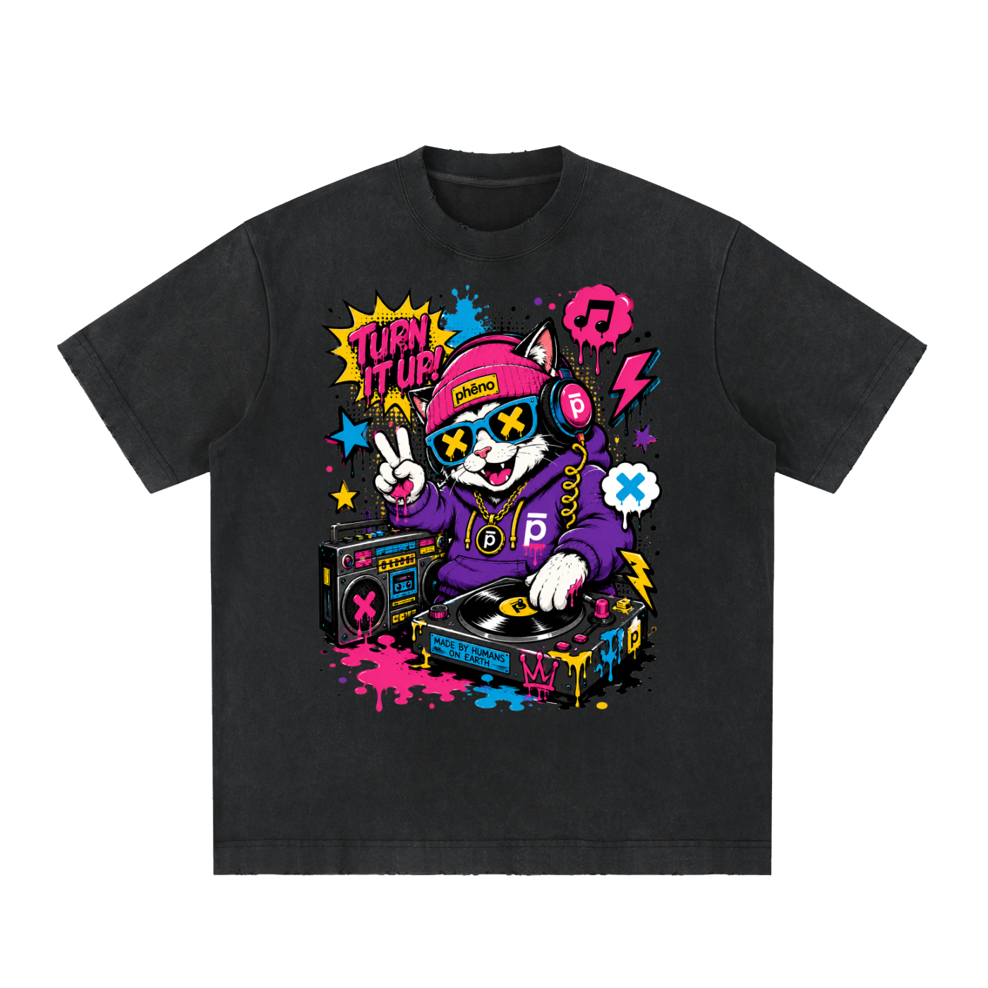 Pop Chaos Turn it Up Heavyweight Vintage Washed Frayed T-Shirt