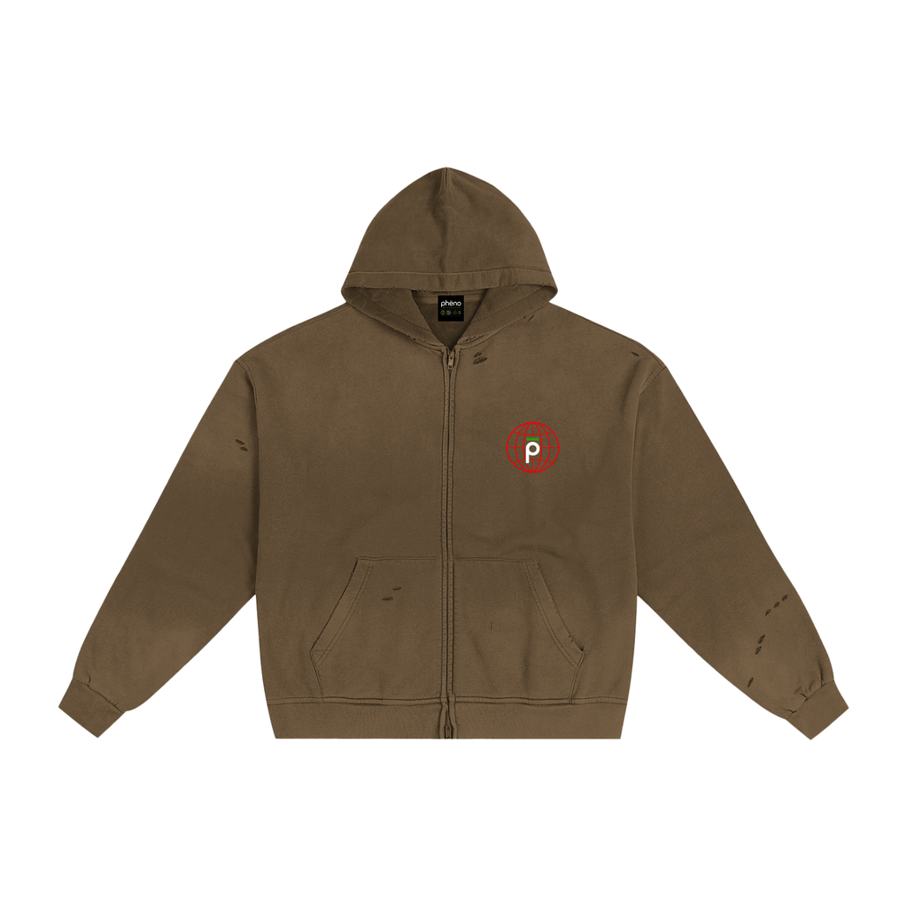 phēno Hand-Frayed Sunfade Zip Hoodie